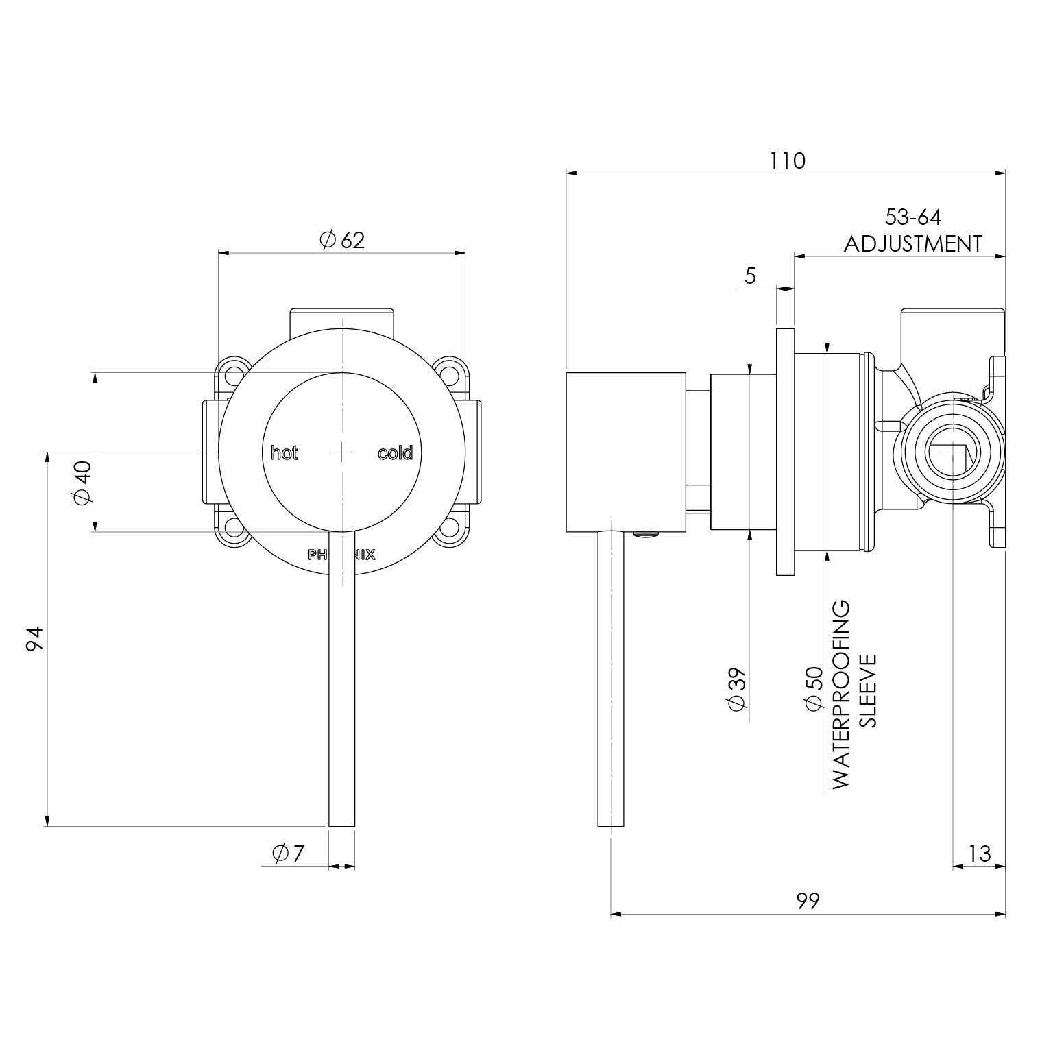 Vivid Slimline SwitchMix Shower / Wall Mixer 60mm Backplate Fit-Off Kit