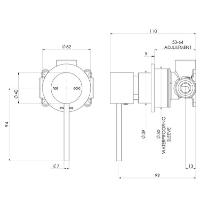 Vivid Slimline SwitchMix Shower / Wall Mixer 60mm Backplate Fit-Off Kit