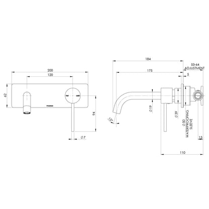 Vivid Slimline SwitchMix Wall Basin / Bath Mixer Set 180mm Fit-Off Kit