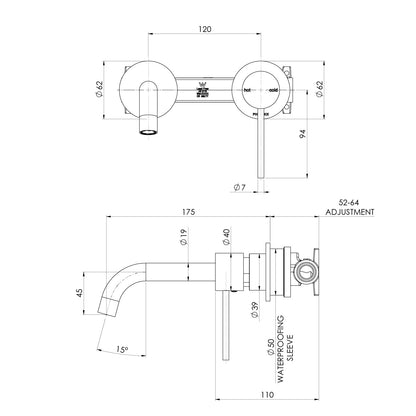 Vivid Slimline SwitchMix Wall Basin/Bath Mixer Set 60mm Backplates