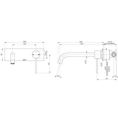 Vivid Slimline SwitchMix Wall Basin / Bath Mixer Set 230mm