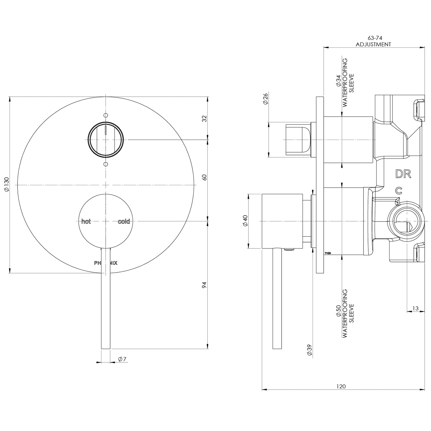 Vivid Slimline SwitchMix Shower / Bath Diverter Mixer Fit-Off Kit