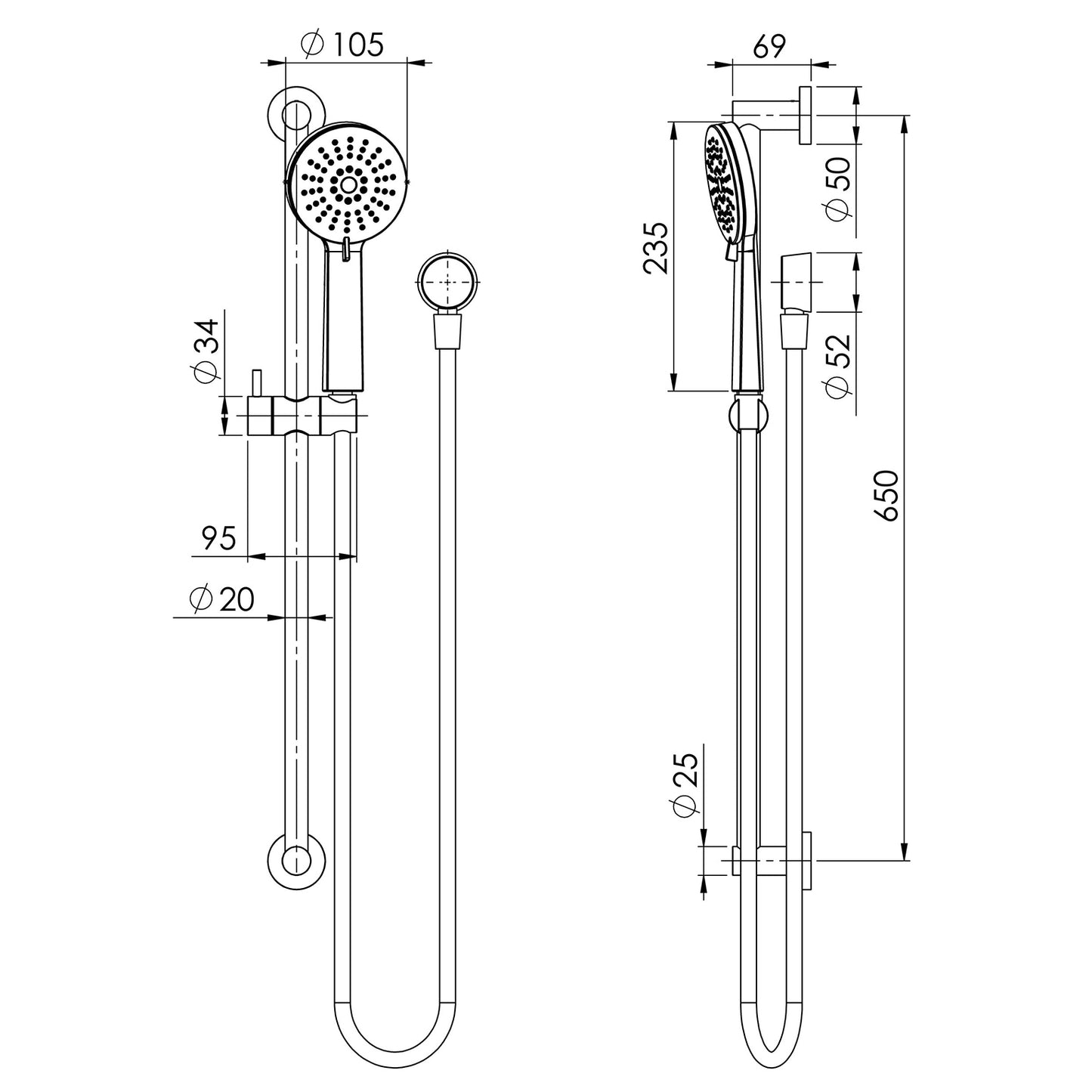 Vivid Slimline Rail Shower