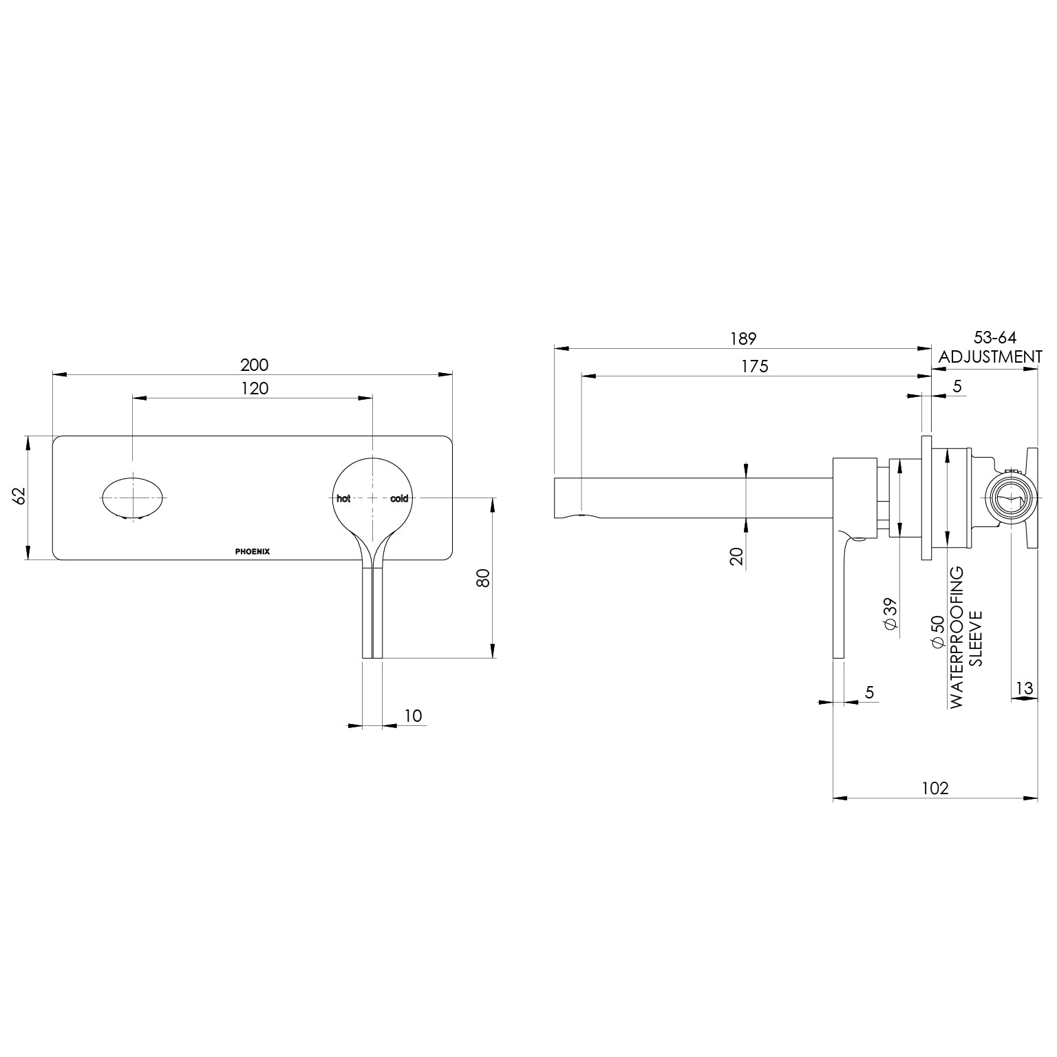Vivid Slimline Oval SwitchMix Wall Basin / Bath Mixer Set 175mm Fit-Off Kit