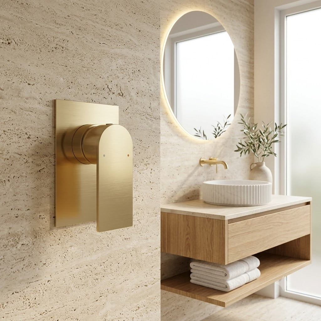 Orvieon Velora Wall Mixer in Brushed Aurum, installed