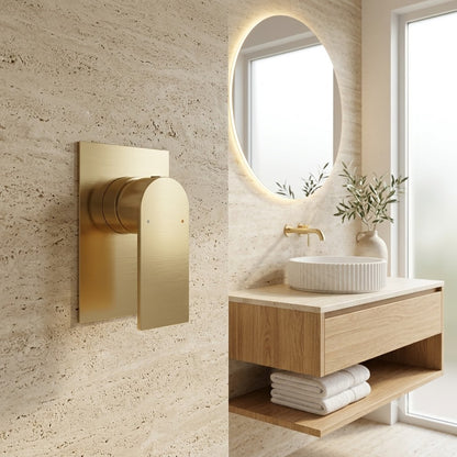 Orvieon Velora Wall Mixer in Brushed Aurum, installed