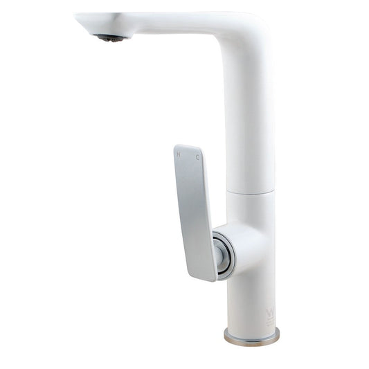 White & Chrome Swivel Flick Kitchen Sink Mixer Tap Solid Brass