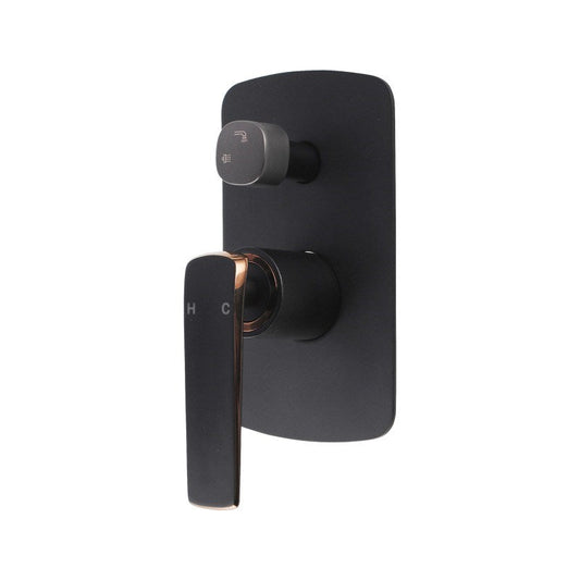 Esperia Matt Black & Rose Gold Wall Mixer With Diverter