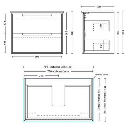 Elwood 750mm Wall Hung Vanity