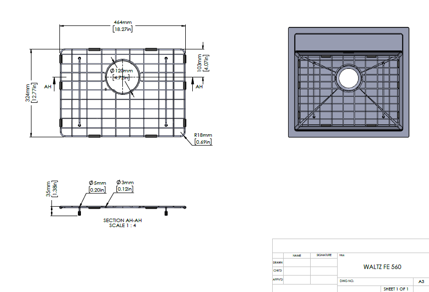 Stainless Steel Chrome Sink Grid for Carysil Waltz 560FE