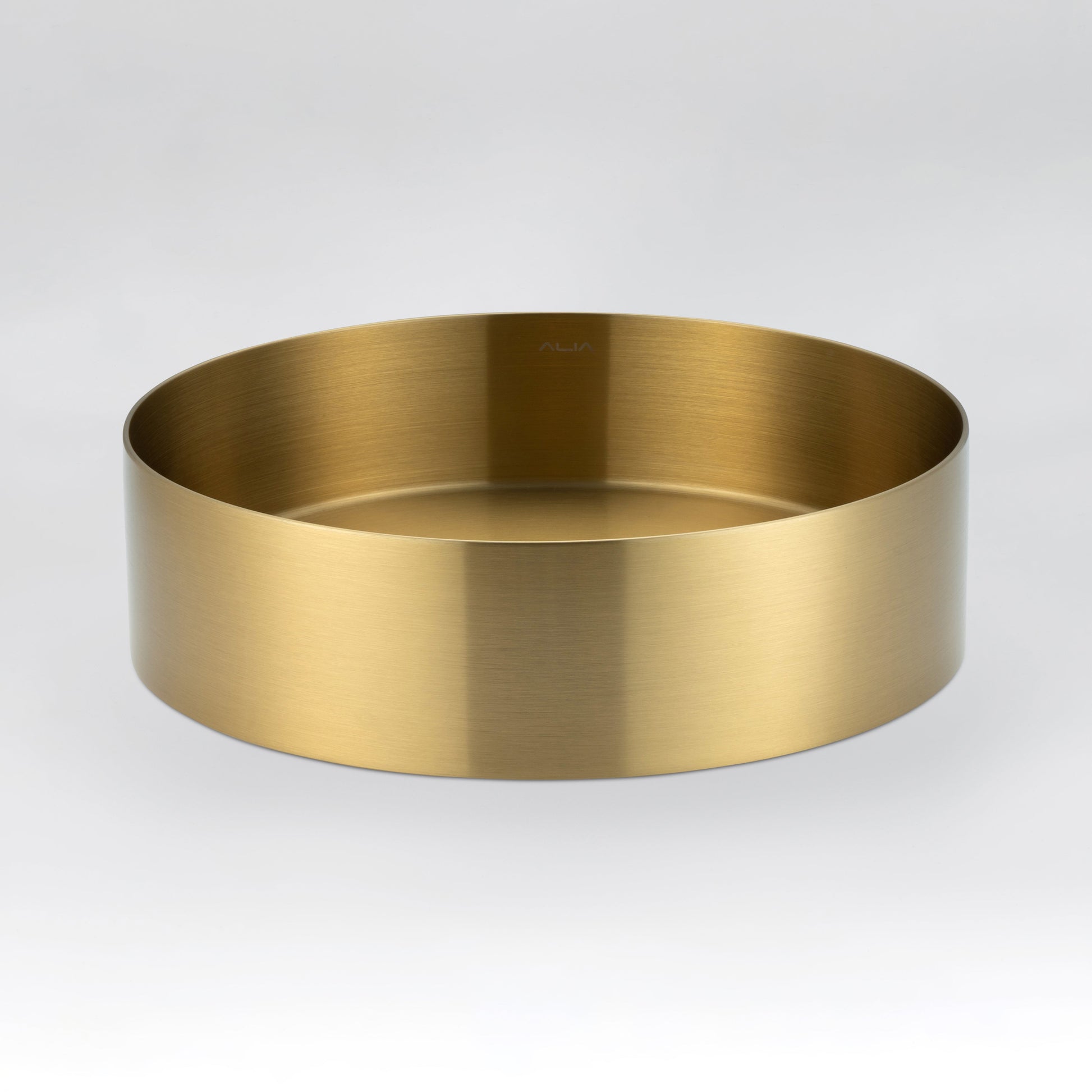 ALIA brushed gold round bathroom sink delivers a luxurious finish, ideal for modern, designer-style interiors.