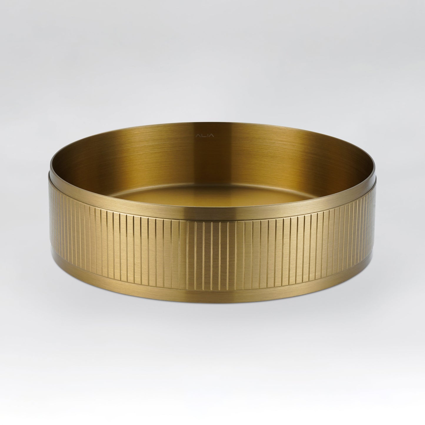 ALIA textured brushed gold round basin featuring a rich metallic surface for elegant, luxurious bathrooms.