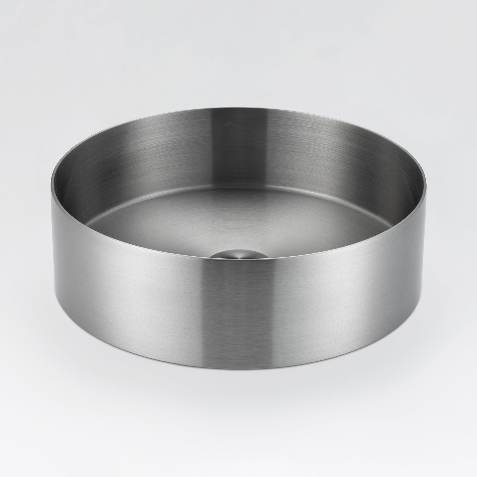 Brushed silver round stainless steel basin by ALIA, combining modern aesthetics with durable craftsmanship.