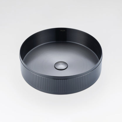 Textured gunmetal grey round basin by ALIA, combining rugged appeal with high-quality stainless steel durability.