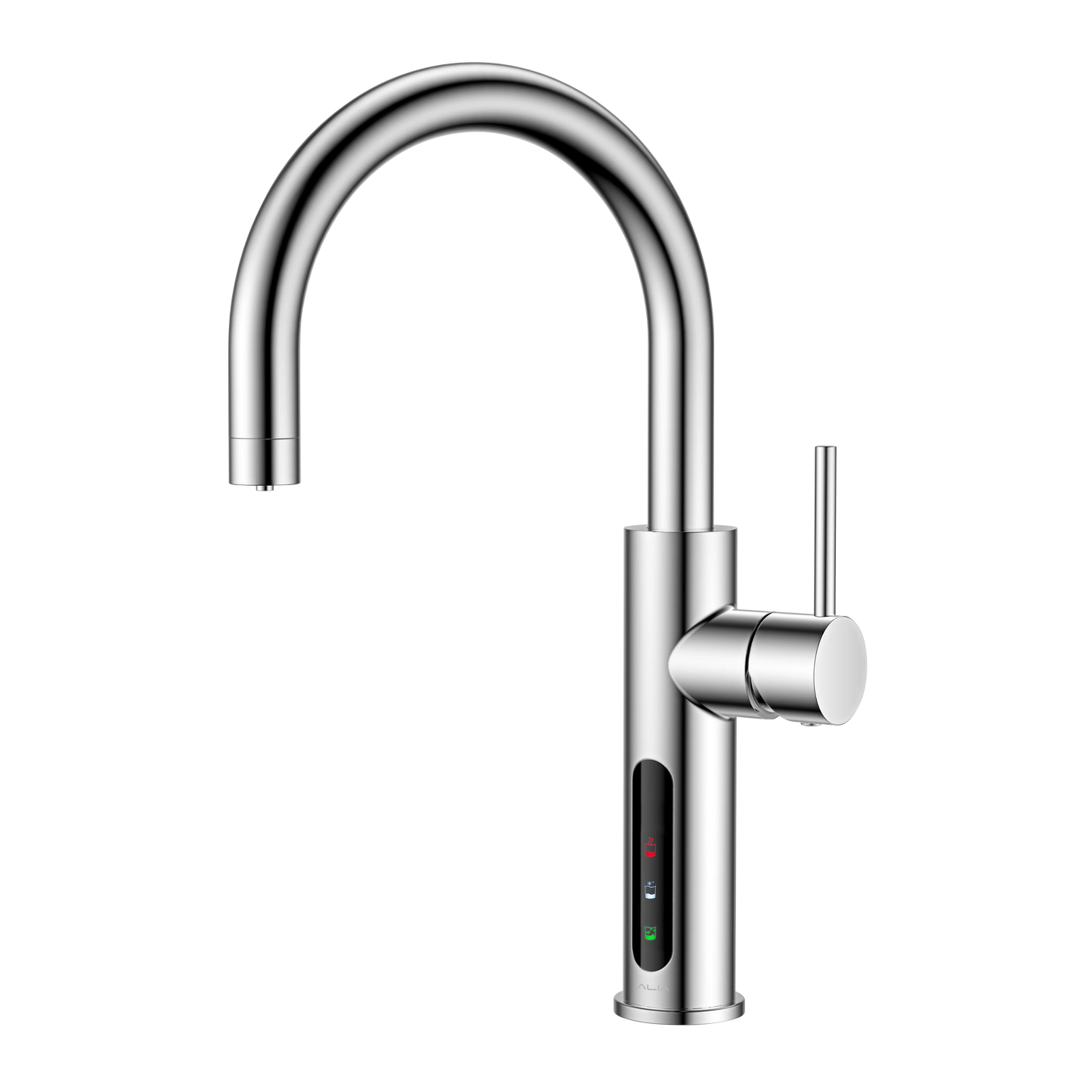 Alia X51 instant hot, cold, and sparkling filtered water tap in chrome finish displayed on a transparent background, perfect for modern kitchens seeking premium water filtration solutions.