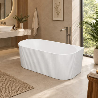 Alvane Fluted Back-to-Wall Bathtub 1700mm Gloss White, installed