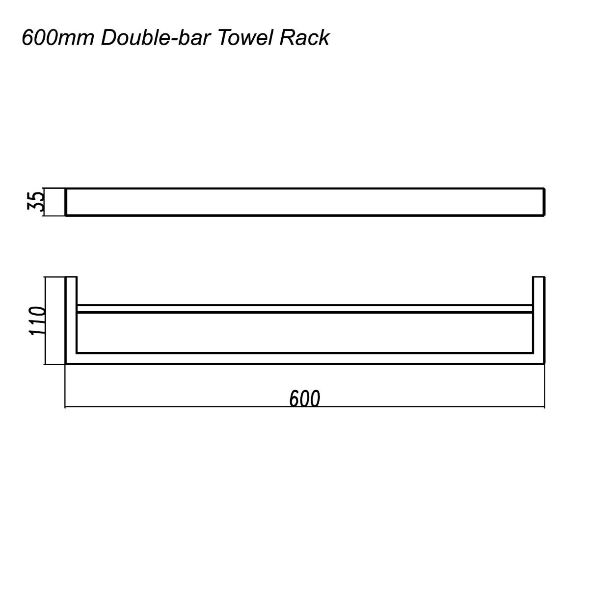 Norico Cavallo Matte Black Square Double Towel Rail 600mm