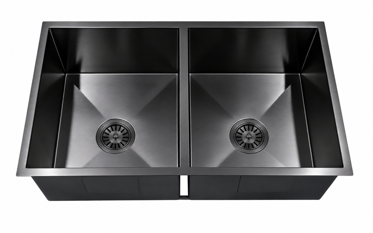 Avenor Handmade Double Bowl Kitchen Sink 760x450mm in Forged Gunmetal