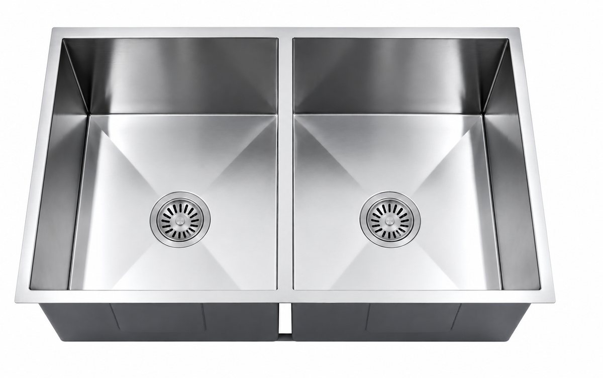 Avenor Handmade Double Bowl Kitchen Sink 760x450mm in Sterling Chrome