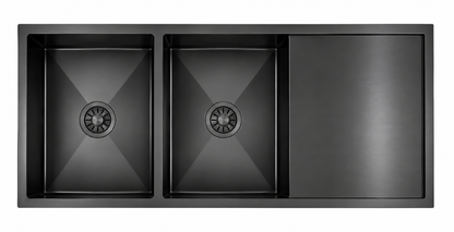 Avenor Handmade Double Bowl With Drainer Kitchen Sink 1140x450mm in Forged Gunmetal