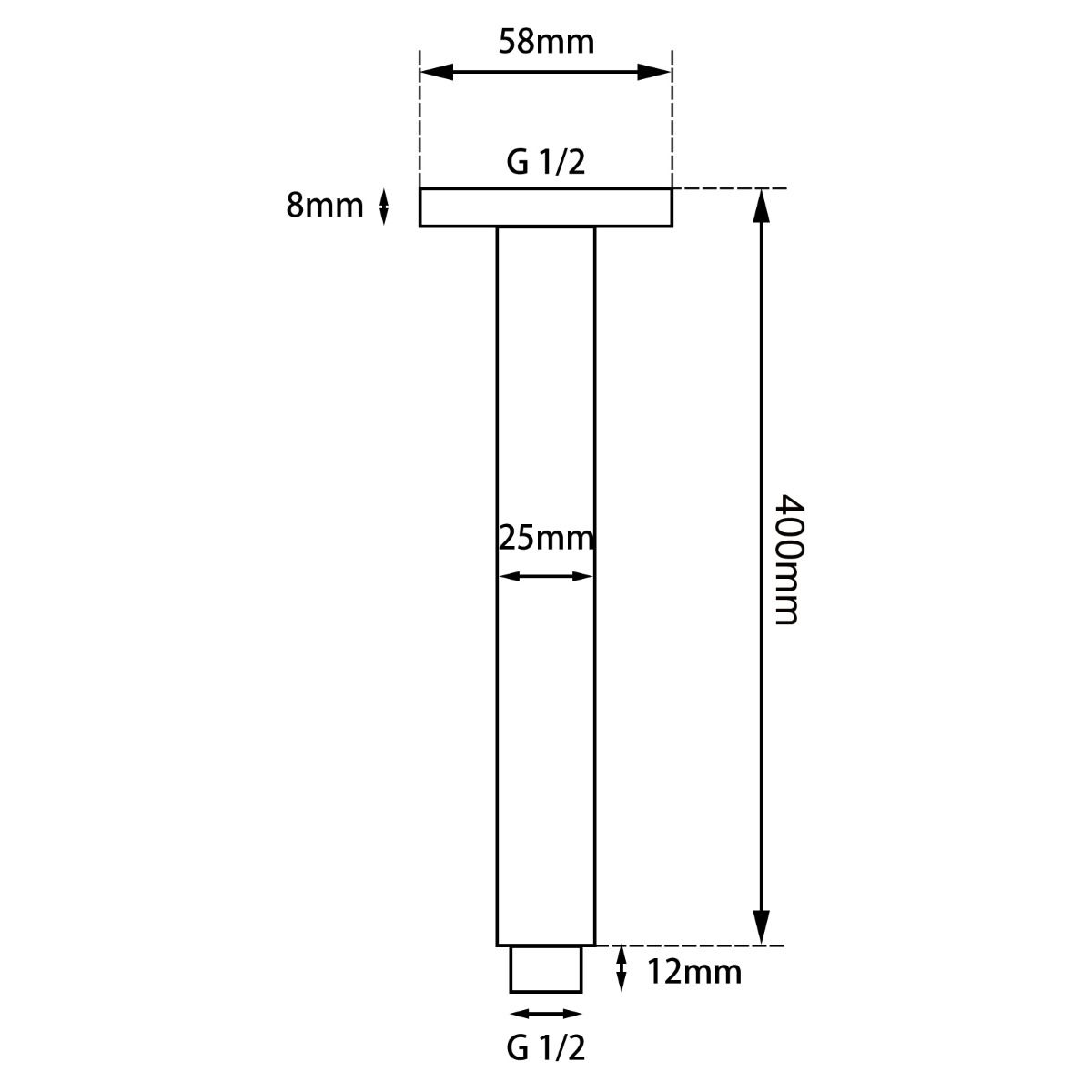 Square Gun Metal Grey Ceiling Shower Arm 400mm