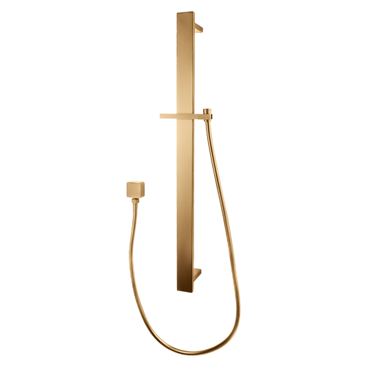 Square Brushed Brass Sliding Shower Rail without handheld Shower (PVC Hose)