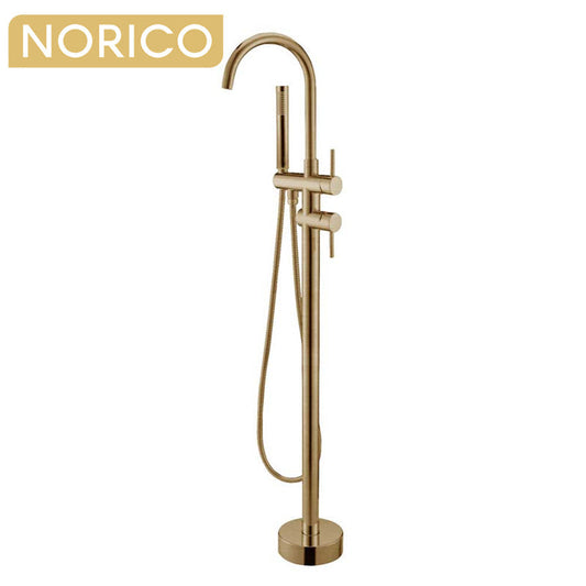 Norico Pentro Round Brushed Yellow Gold Freestanding Bath Mixer With Hand held Shower