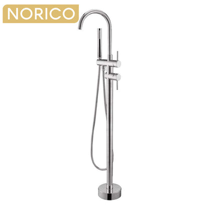 Norico Pentro Round Brushed Nickel Freestanding Bath Mixer With Hand held Shower