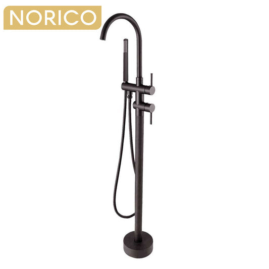 Norico Pentro Round Gun Metal Grey Freestanding Bath Mixer With Hand held Shower