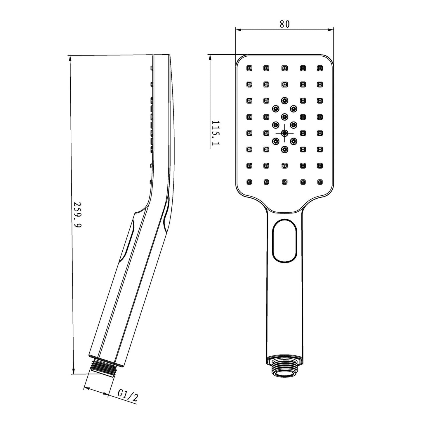 Square 3 Functions Black Rainfall Handheld Shower Head
