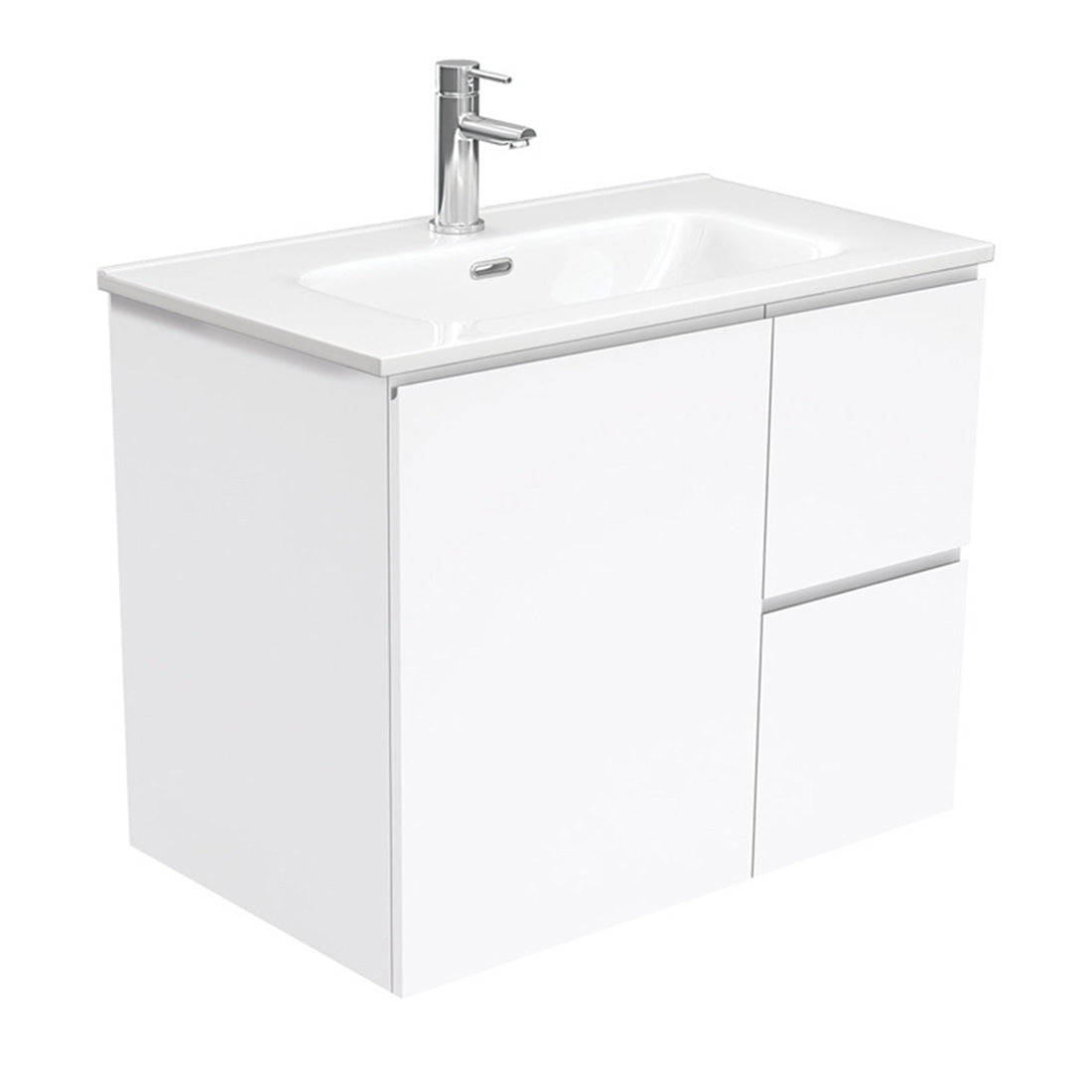 Fienza Joli Fingerpull Gloss White 750 Wall-Hung Vanity Left Drawers