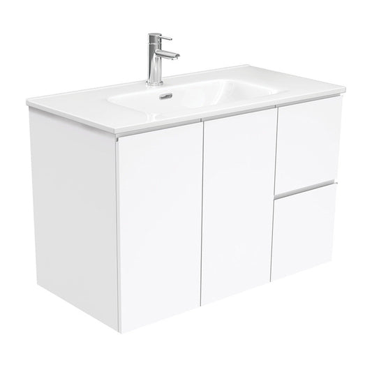 Fienza Joli Fingerpull Gloss White 900 Wall-Hung Vanity Left Drawers
