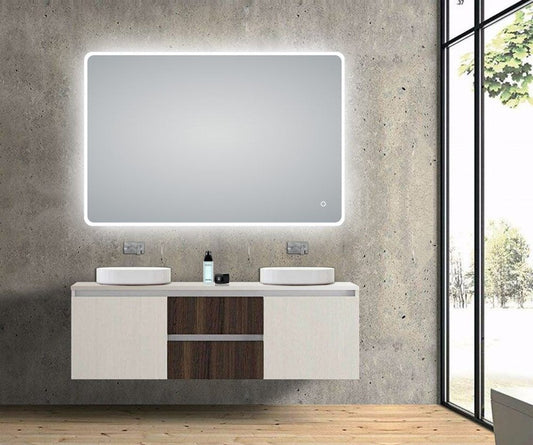 1200*800mm Curved Rim Rectangle 3 Color Lighting LED Mirror Touch Sensor Switch Defogger Pad Wall Mounted Vertical or Horizontal