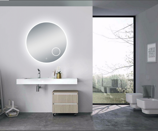 900mm Round 3 Color Lighting LED Mirror with Magnifying Mirror Touch Sensor Switch Defogger Pad Wall Mounted
