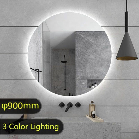 900mm Round Plain LED Mirror 3 Color Lighting Touch Sensor Switch Defogger Pad Wall Mounted Acrylic Mirror Back