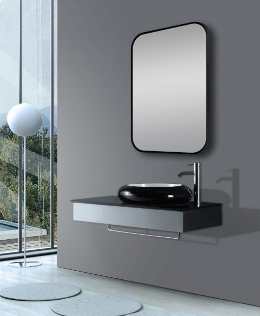 600*900 Matte Black Rounded Rectangular Framed Mirror