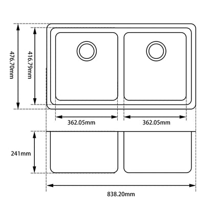 White Kitchen Sink Granite Stone Under Mount Double Bowls 838*476*241mm