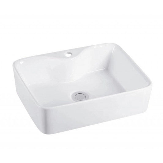 480x375x135mm Rectangle Gloss White Above Counter Ceramic Basin With Tap Hole