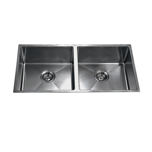 304 Stainless Steel Black Hand-made Double Bowl Kitchen Sink(Round Edges) 770*450*215mm