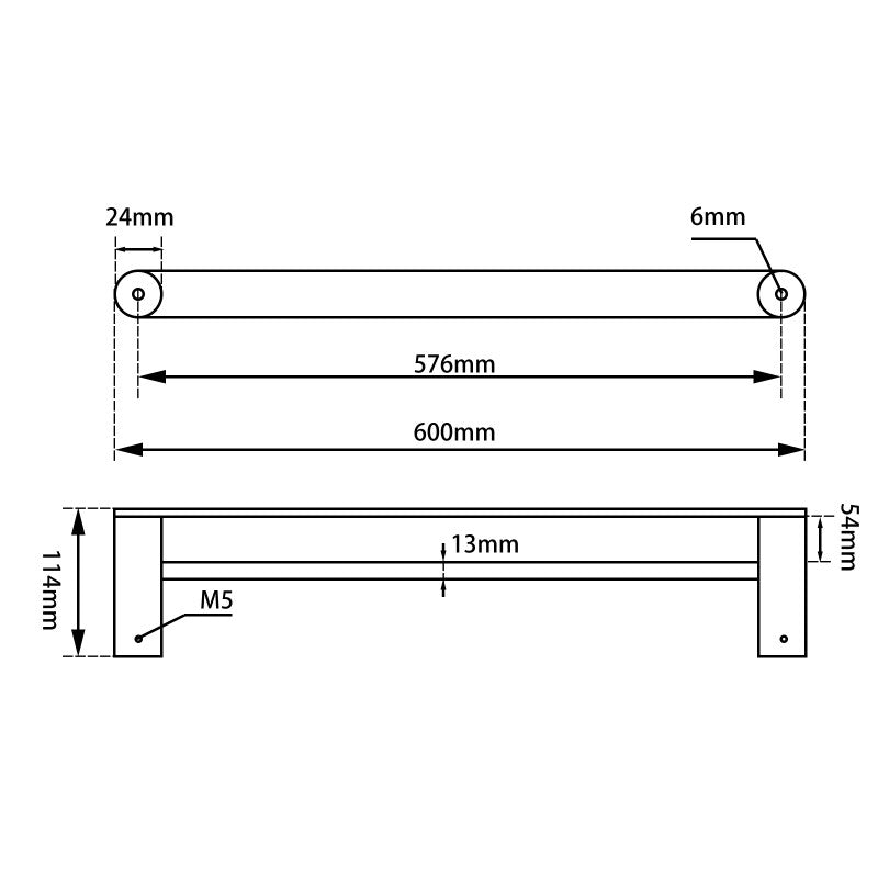 RUSHY Brushed Brass Double Towel Rail 600mm