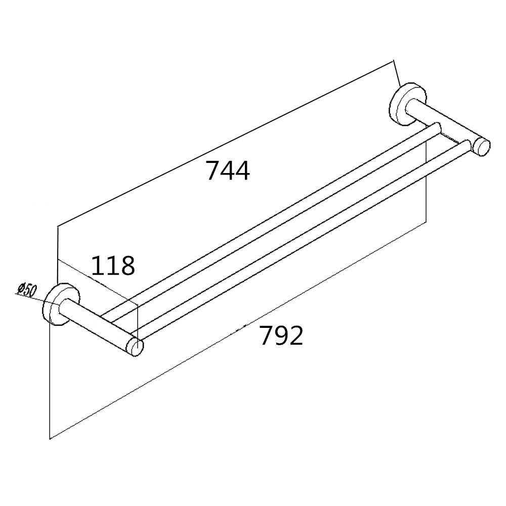 LUCID PIN 800mm Round Chrome Double Towel Rail