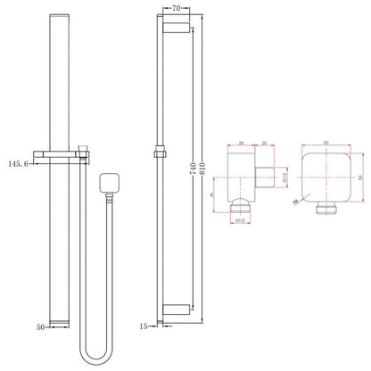 Square Chrome Sliding Shower Rail without Handheld Shower