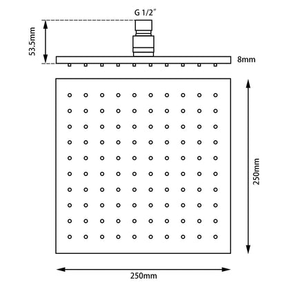 Square Gun Metal Grey Brass Rainfall Shower Head 250mm