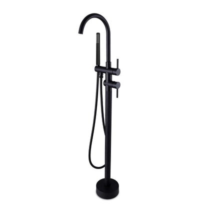 Norico Pentro Round Black Freestanding Bath Mixer With Hand held Shower
