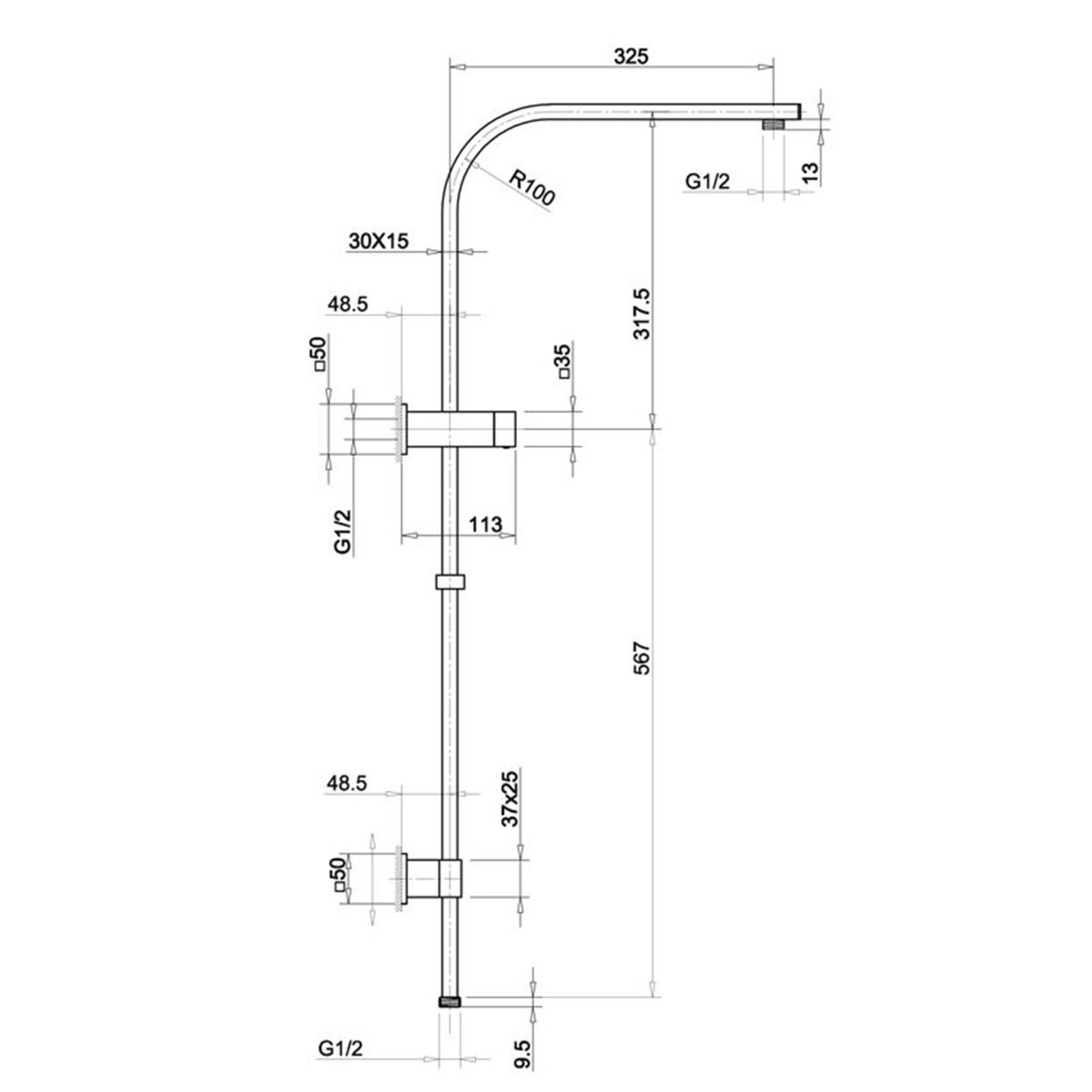 Norico Esperia 250mm Gun Metal Grey Square Shower Station