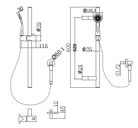 Norico Pentro Brushed Nickel Round Handheld Shower Rail Set