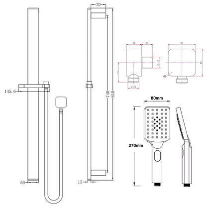 Norico Bellino Brushed Nickel Square Handheld Shower Rail Set