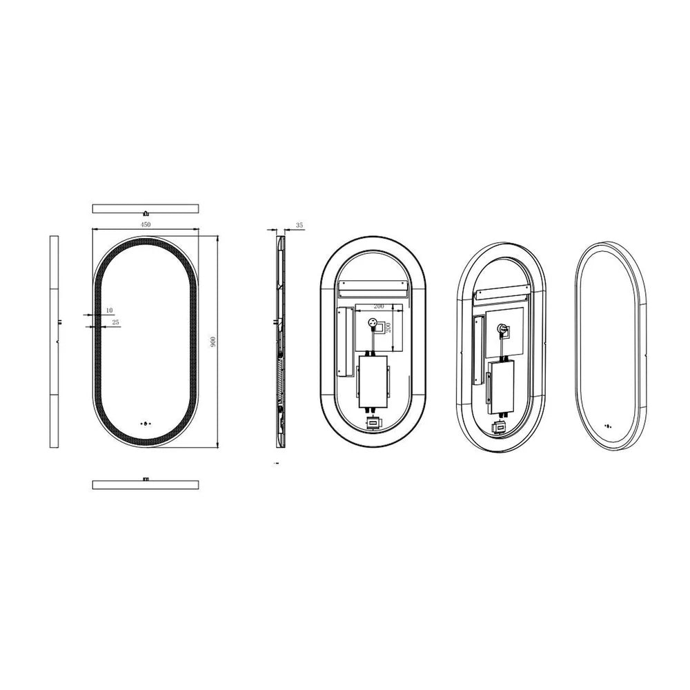 Vito Lirra Oval LED Bathroom Mirror – Matte Black 450 x 900mm