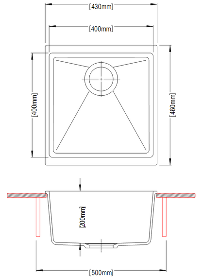 430 x 460 x 200mm Carysil Enigma 100M Single Bowl Granite Kitchen/Laundry Sink Top/Flush/Under Mount