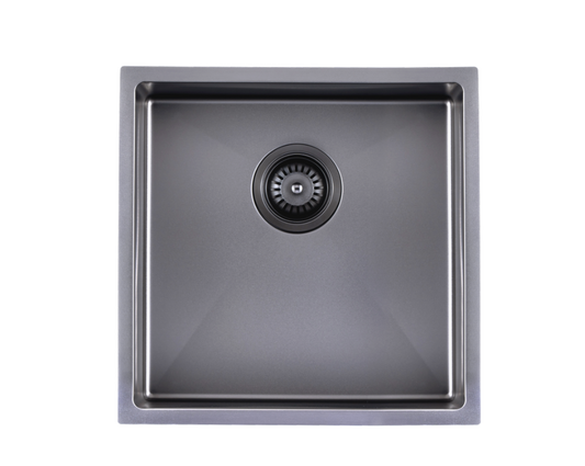 Satin - Gun Metal Grey 440x440x205mm Satin Stainless Steel Handmade Single Bowl Sink for Flush Mount and Undermount